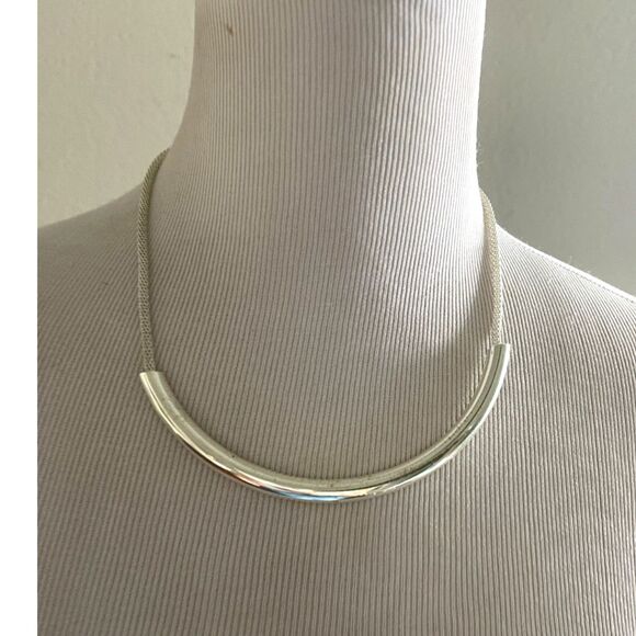 Vintage Silvertone Silver Bar Choker Necklace 16" - Picture 1 of 5